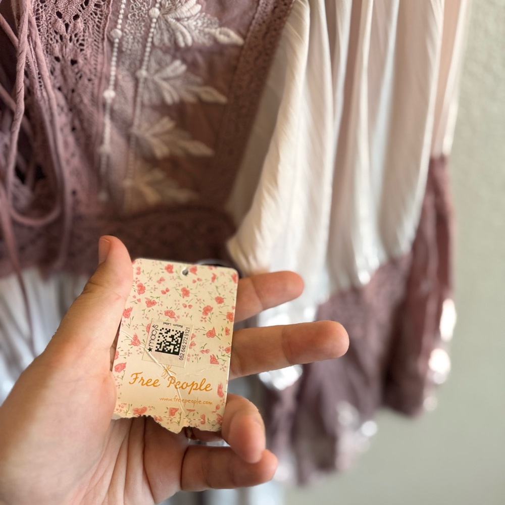 NWT Free People Lace Embroidered Boho Mini Dress Beachy Spring Feminine - Picture 13 of 14